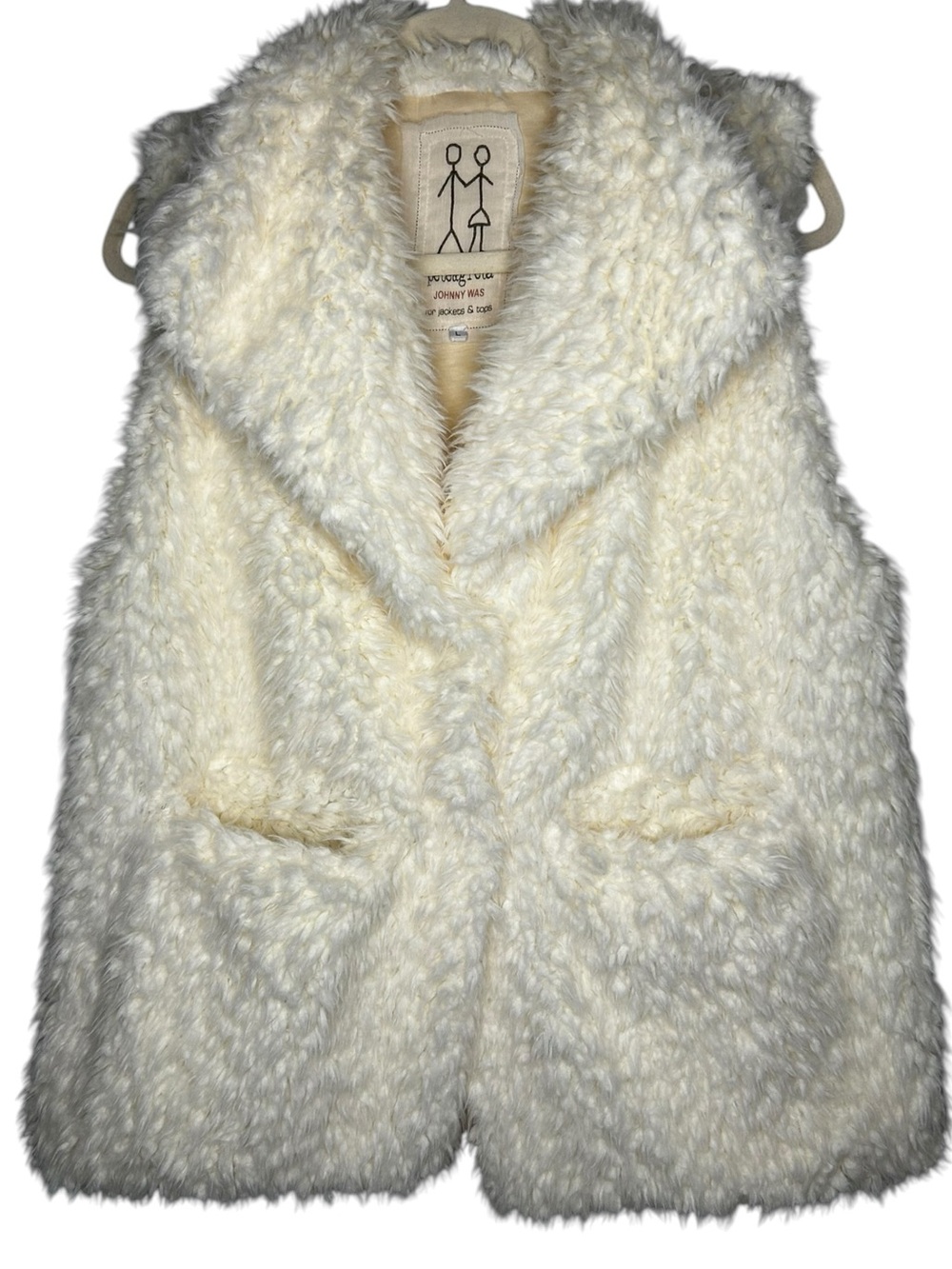 Johnny Was Pete & Greta Sherpa Faux Fur Vest Ivory Cream Snap Front Womens L - Picture 2 of 10